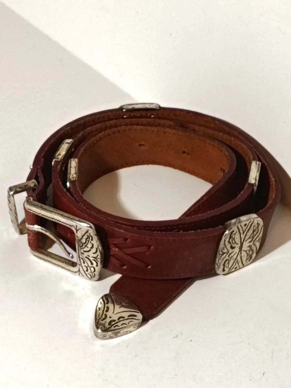 Latigo Western Concho Belt Full Grain Leather Brown Vintage Large Boho Festival - Picture 2 of 12